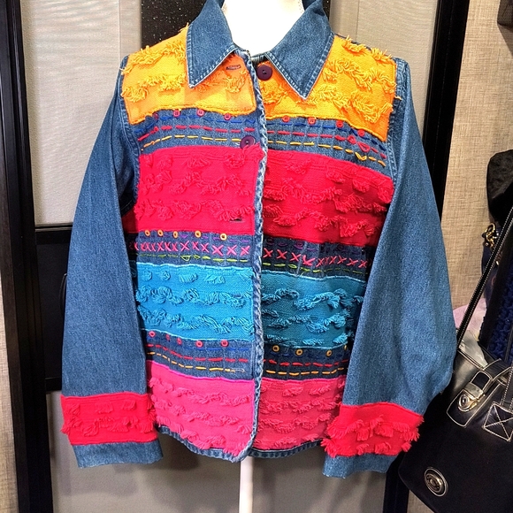 Don't Mess With Texas Large Blue Jean Embellished Jacket, EUC - Picture 1 of 6